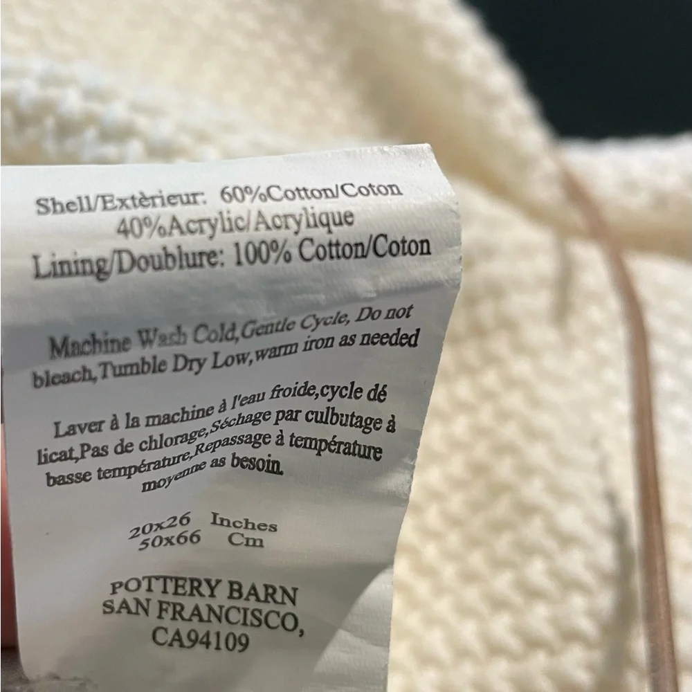 New! POTTERY BARN Ivory Sweater Knit Pillow Shams (2) 20x26